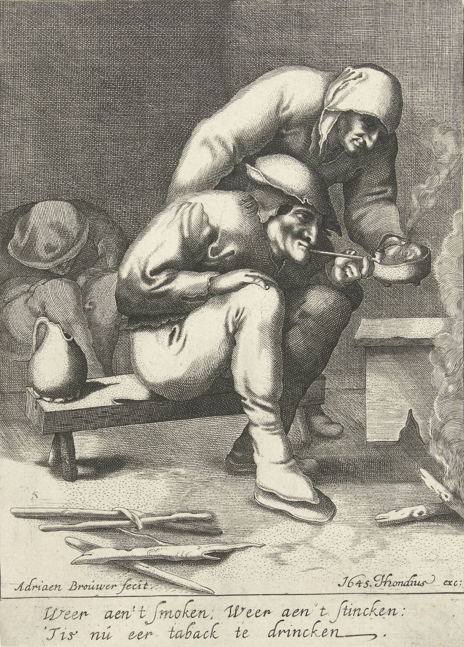 Sigara içen adam, arkasında bir kadınla by D. van den Bremden