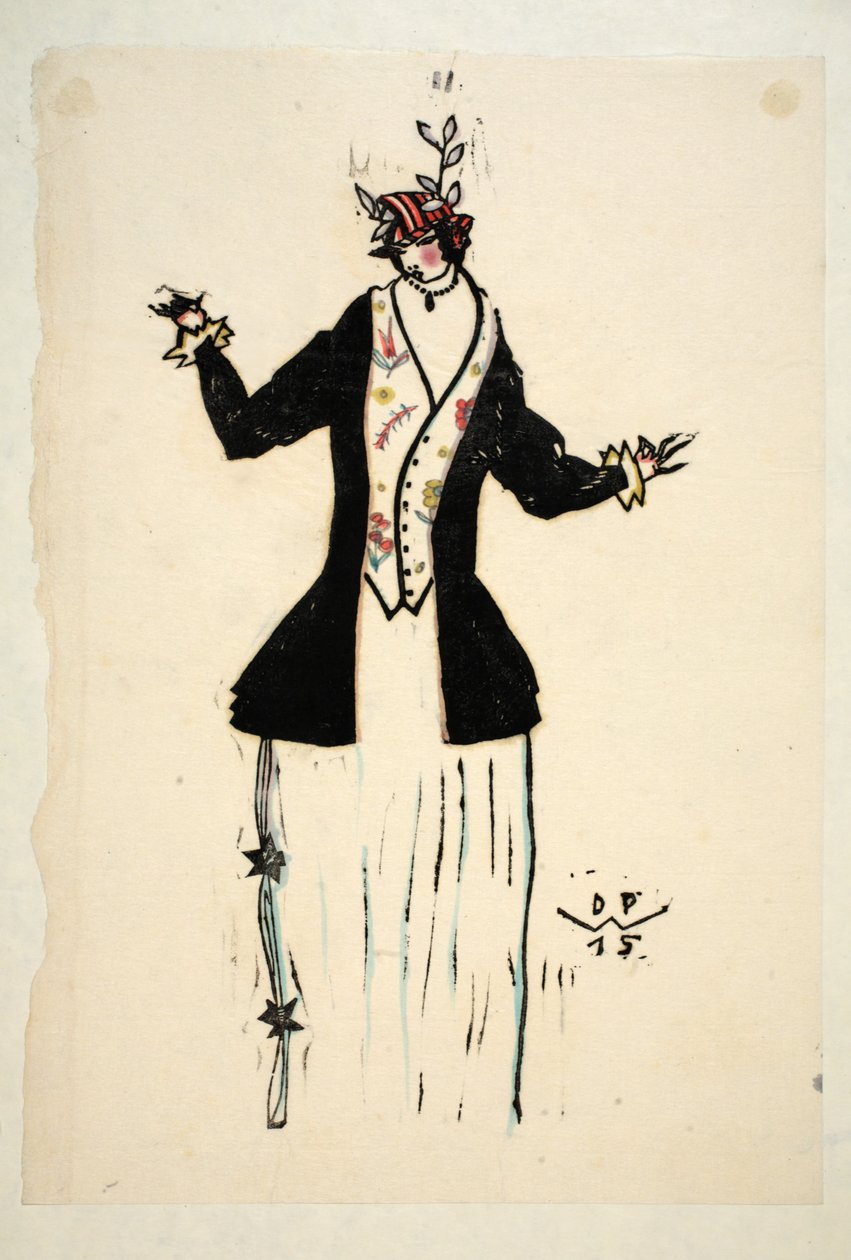Ceket ve Yelek için Tasarım, Plaka 2, Kitap 4, 'Wiener Werkstatte Mode 191415'ten bir çizim, pub. Eduard Kosmack, Viyana, 1914-1915 (el boyaması linocut) by Dagobert Peche