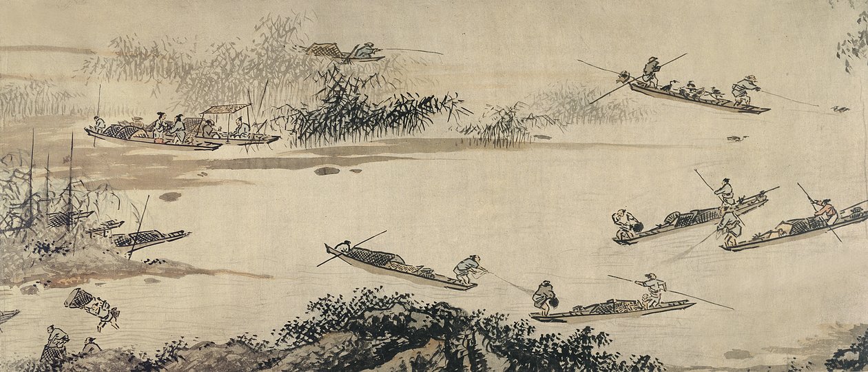 Bir Sonbahar Nehrindeki Balıkçılar, Ming Hanedanlığı (kağıt üzerinde mürekkep ve renk) by Dai Jin