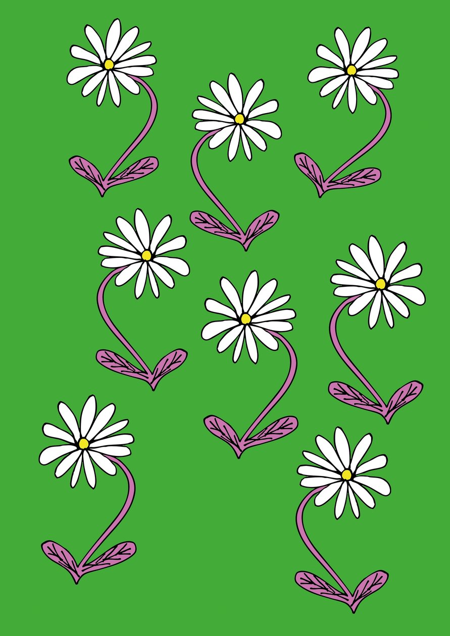 Papatyalar Yeşil Arka Planı Tekrarlıyor (dijital) by Daisy de Villeneuve