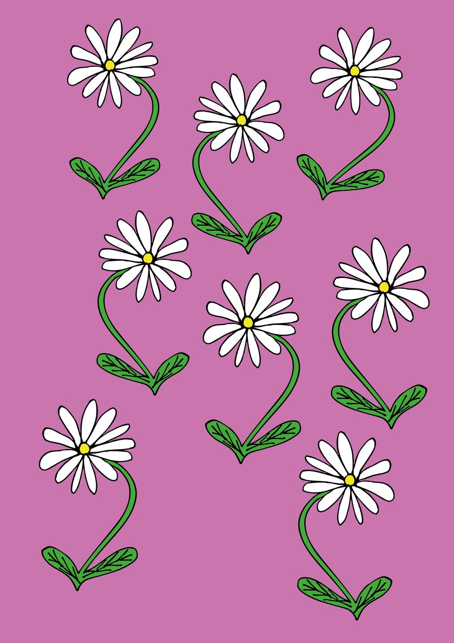 Papatyalar Tekrar Pembe Arka Plan (dijital) by Daisy de Villeneuve