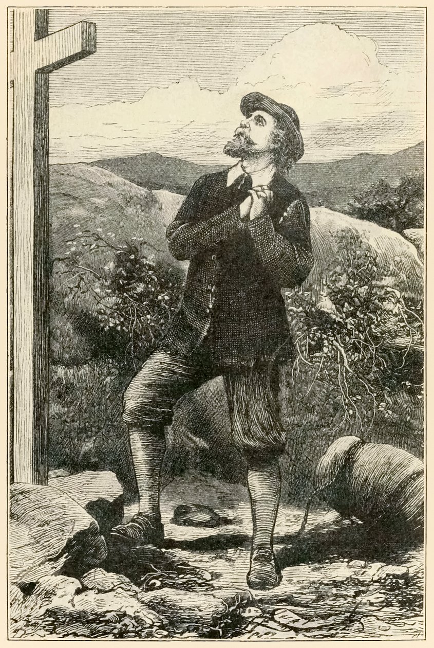 John Bunyan'ın "Hacının Bu Dünyadan, Gelecek Olana İlerlemesi" kitabından haçtan önce Hıristiyan by Dalziel Brothers