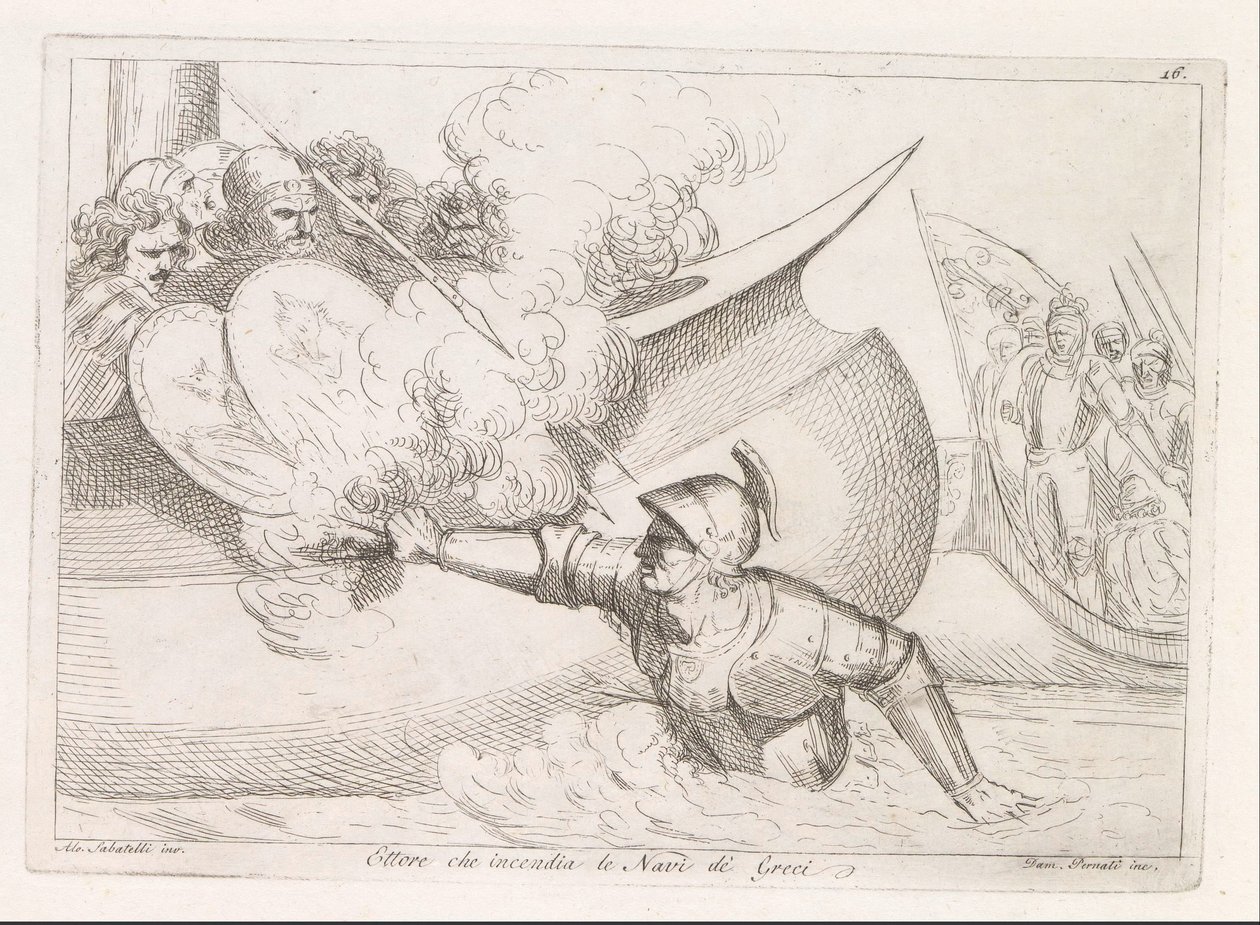 Hector Yunan gemilerini ateşe verdi Ettore che incendia le Navi de Greci (nesne üzerindeki başlık) by Damiano Pernati