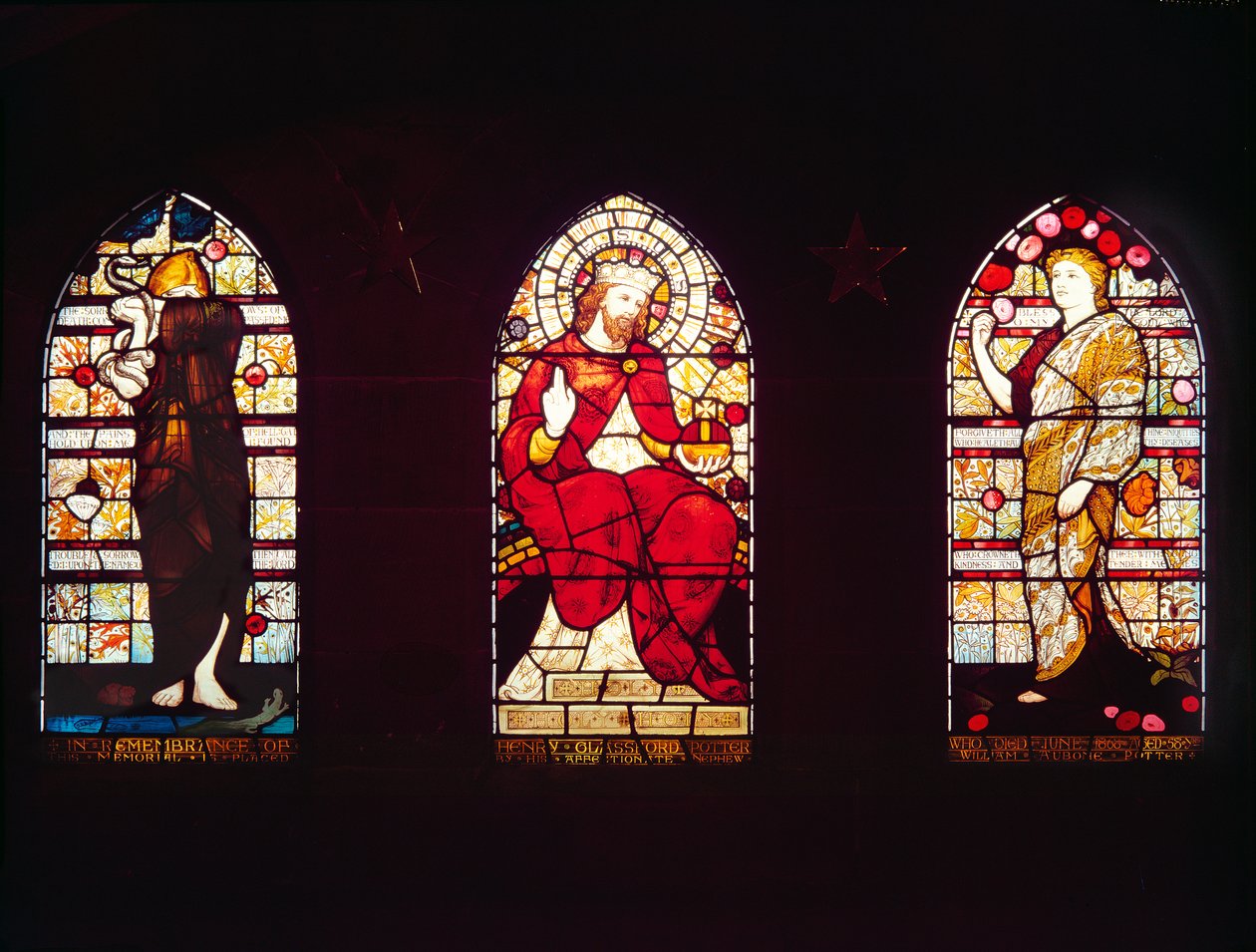 Mezmur 116, Mesih in Glory, Mezmur 103, St Nicholas Kilisesi, Cramlington (vitray), 1872 by Daniel Cottier