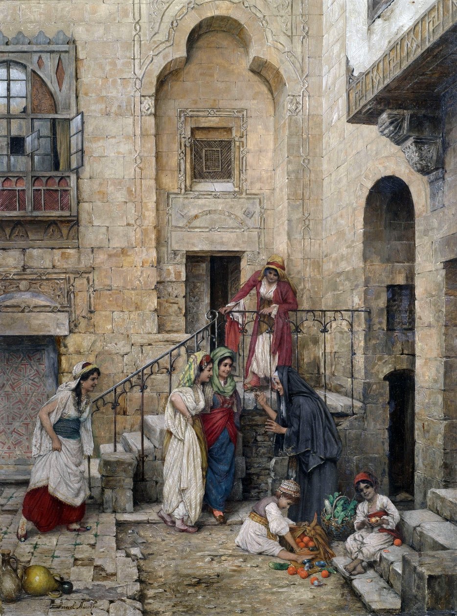Harem hanımları bir sarayın avlusunda. by Daniel Israel