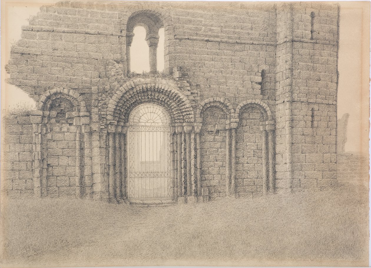 Lindisfarne Manastırı, Batı Cephesi, c.1916 (kart üzerinde kömür) by Daniel Oliver