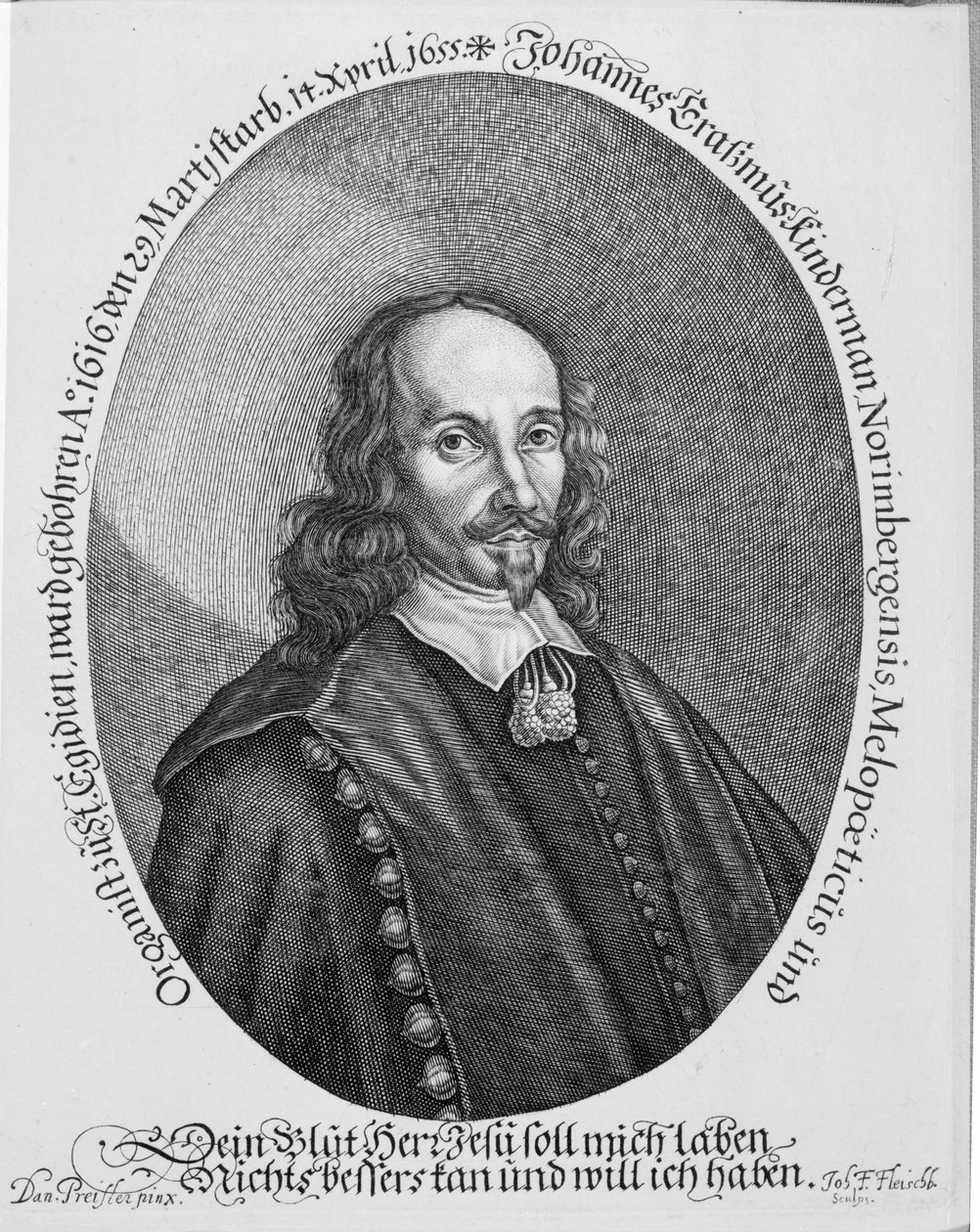 Johannes Erasmus Kindermann, engraved by Johann Friedrich Fleischberger  by Daniel Preissler