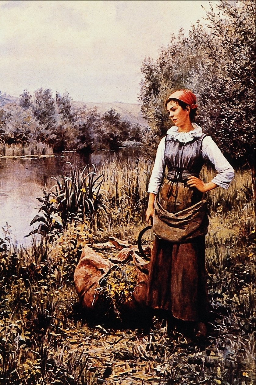 Bir Akışın Yanındaki Kız by Daniel Ridgway Knight