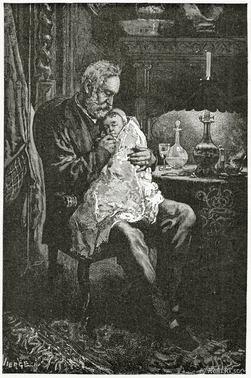Hasta çocuk, 19. yüzyıl (bw gravürü) by Daniel Urrabieta Vierge