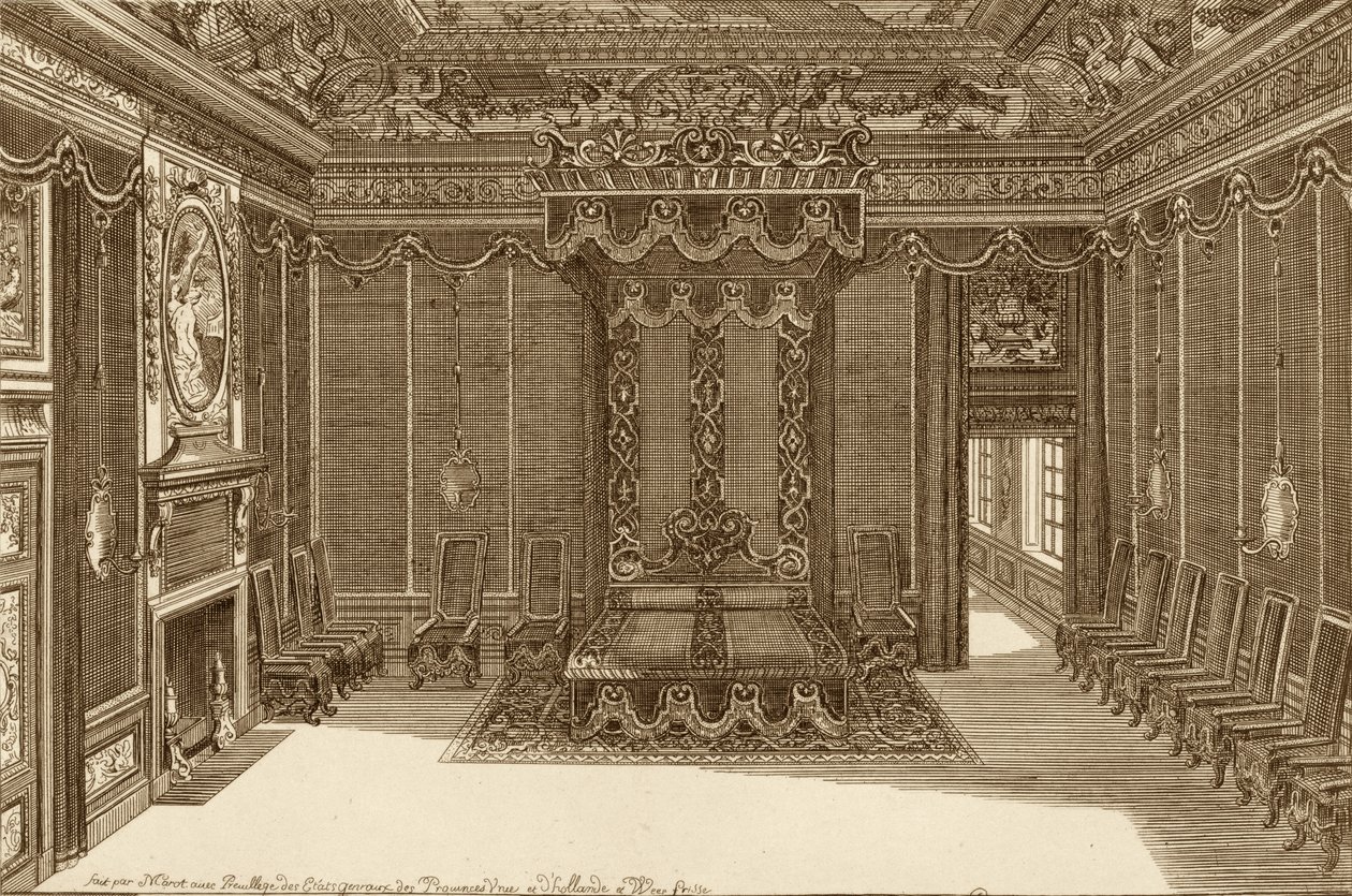 Devlet Yataklı Yatak Odası Tasarımı, Yeni Daireler Kitabından, 1703 by Daniel the Elder Marot