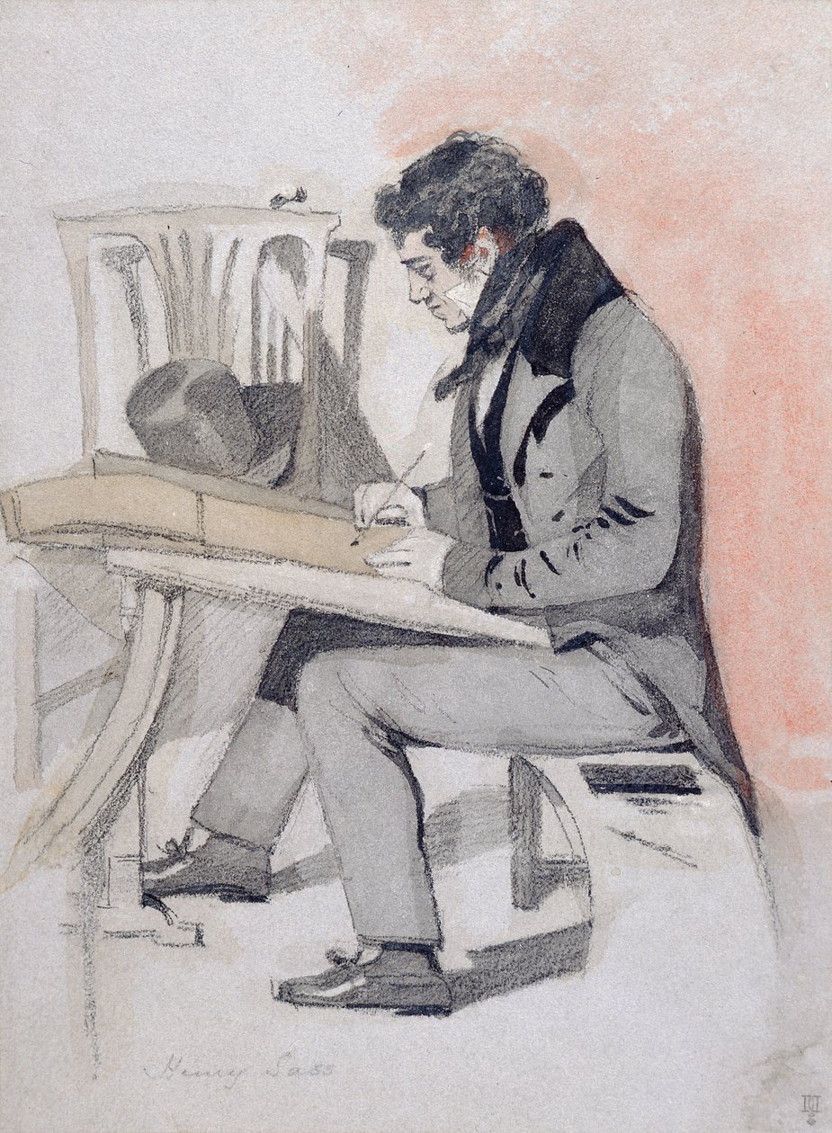 Henry Sass, c.1830 (siyah tebeşir, sulu boya ve kağıt üzerine kalem ve mürekkep) by Daniel Maclise