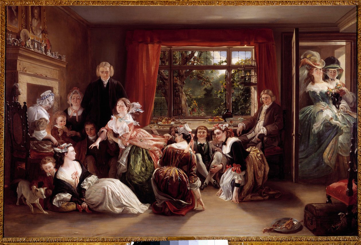 Bir İngiliz burjuva iç mekanında terlik avı Oyunu sahnesinin oyunu. Daniel Maclise (1806-1870) tarafından yapılan tablo 19. yüzyıl Özel koleksiyon by Daniel Maclise