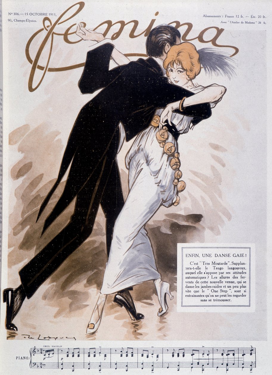 Tango dansı yapan çift - Daniel De Losques (Henri Casimir Paul Thouroude) (1880-1915) - çizimi 15/10/1913 tarihli “” Femina””” by Daniel de Losques