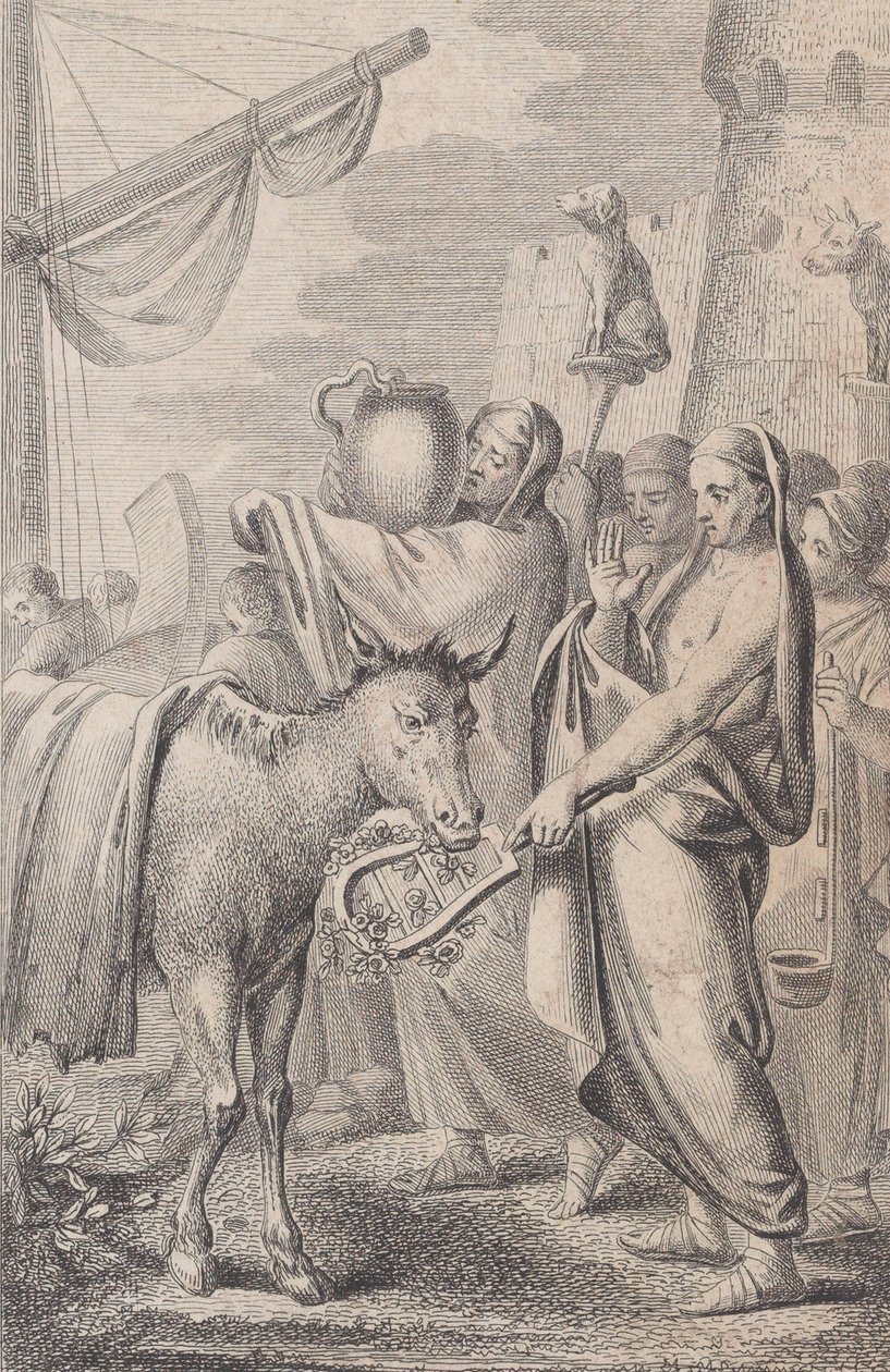 Sağda bir geminin yanında, bazıları başlarının üzerinde hayvanları tutan figürler, solda bir at, 1783 by Daniel Berger