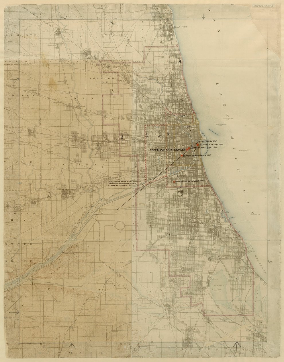 Chicago Planı, Chicago, Illinois, Şehir Büyümesini Gösteren Diyagram, 1909. by Daniel Burnham