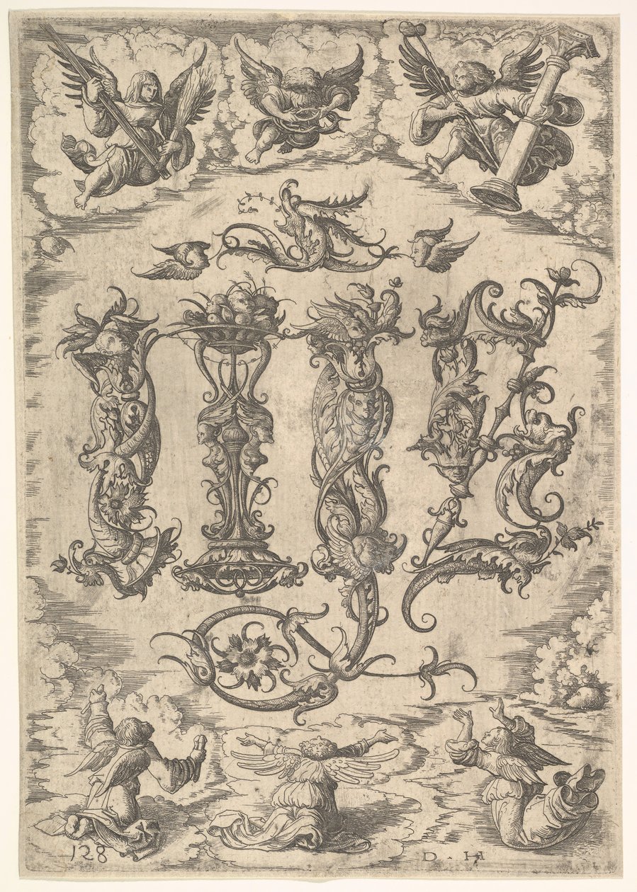 Altı Melek ile çevrili IHS Monogram, yaklaşık. 1485-1536. by Daniel Hopfer