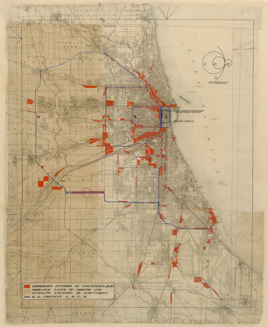 Chicago Planı, Chicago, Illinois, Demiryolu Devreleri Şeması by Daniel Hudson Burnham