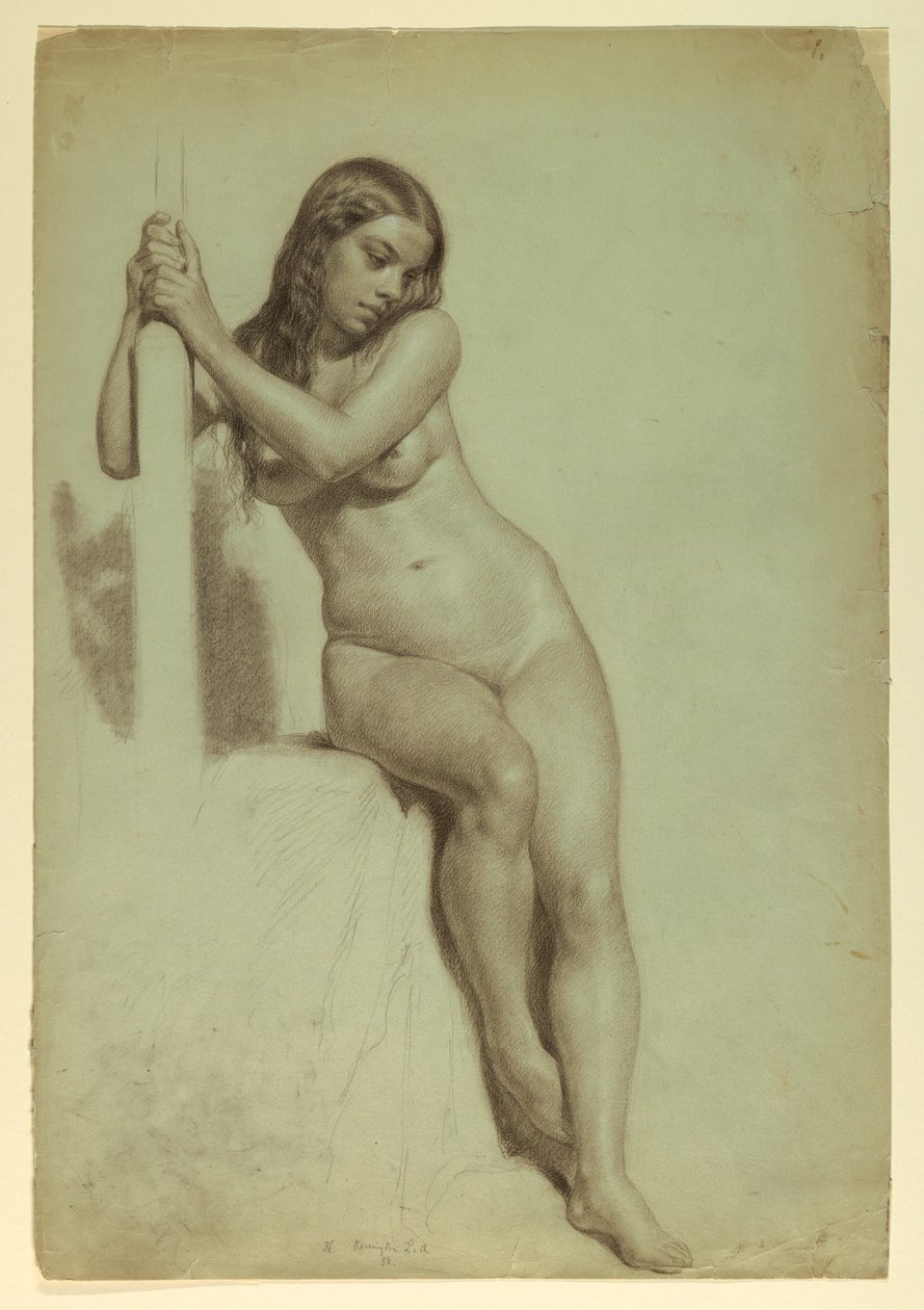 Çizim, Tabureye Tünemiş Kadın Nü, 1858 by Daniel Huntington