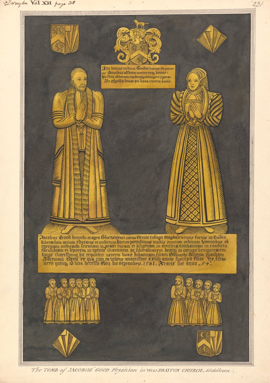 Dr. James Goode ve eşi Joan, Edward Clinton'ın kızı, West Drayton Kilisesi için Pirinç Levha by Daniel Lysons