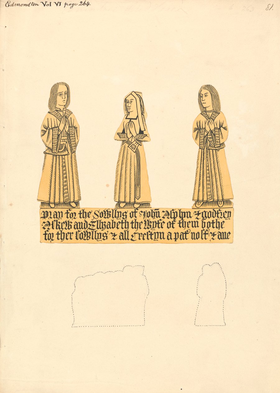 John Asplyn, Godfrey Askew ve İkisinin Karısı Elizabeth için Pirinç Levha, Edmonton Kilisesi by Daniel Lysons