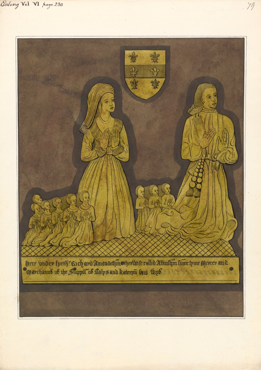 Richard Amondesham ve Karısı Katherine, Ealing Church için Pirinç Levha by Daniel Lysons