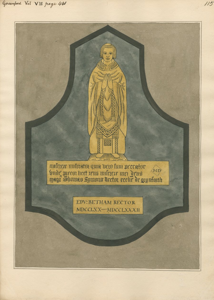 Greenford Kilisesi'nden Thomas Symons için Pirinç Levha by Daniel Lysons