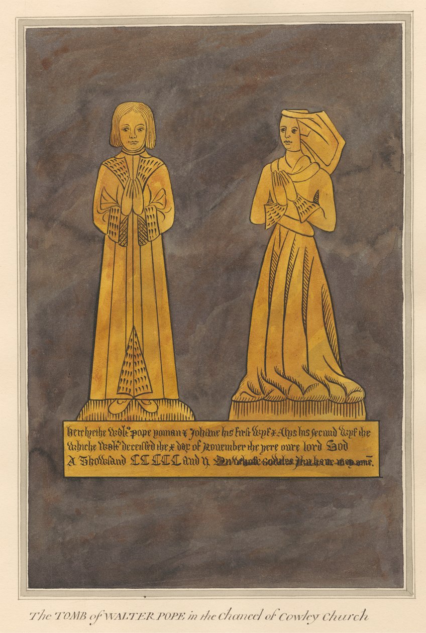 Walter ve Alice Pope ve Cowley Kilisesi'nden oğulları için Pirinç Levha by Daniel Lysons