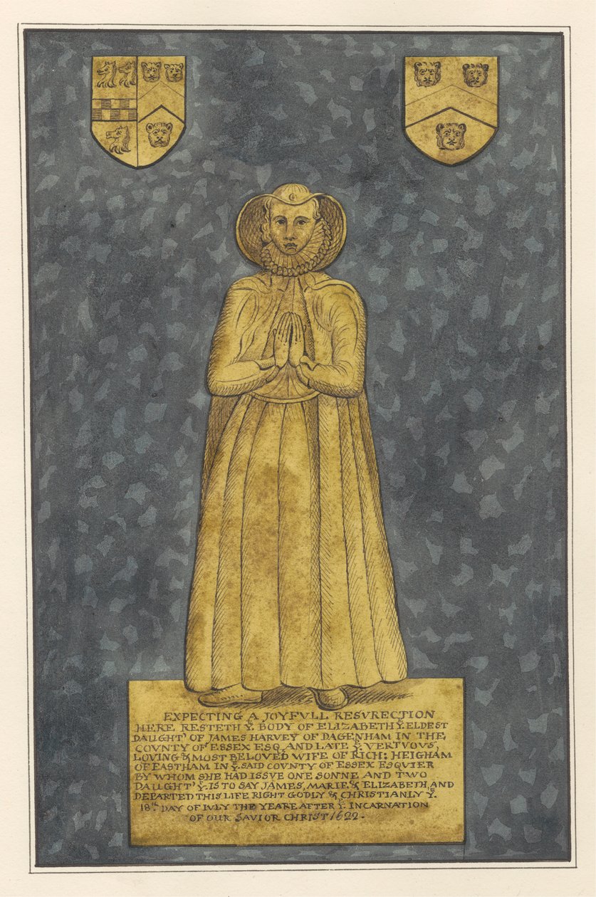 East Ham Kilisesi'nden Elizabeth Harvey için Pirinç Kaplama by Daniel Lysons