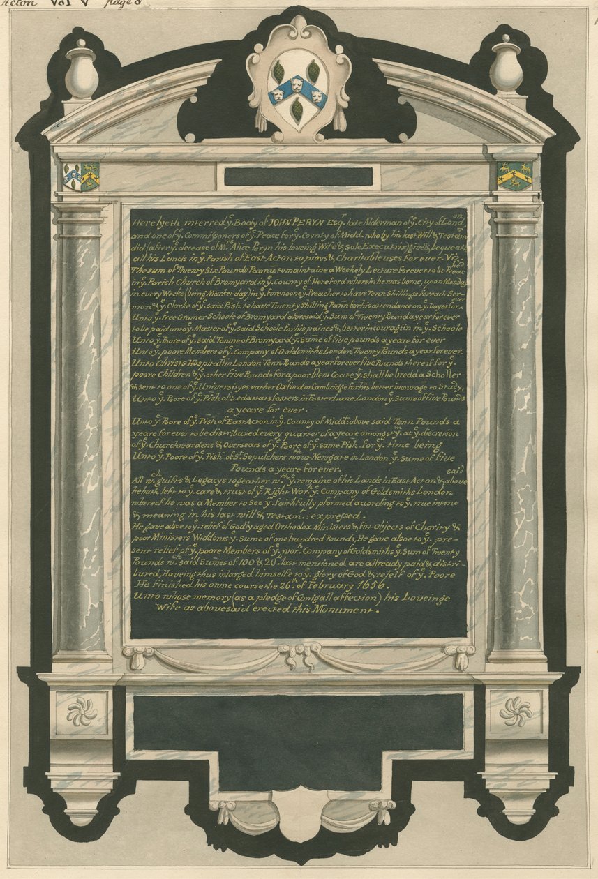 Acton Kilisesi'nden John Peryn Anıtı by Daniel Lysons