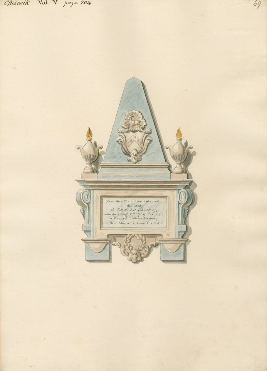 Chiswick Kilisesi'nden Edward Crisp Anıtı by Daniel Lysons