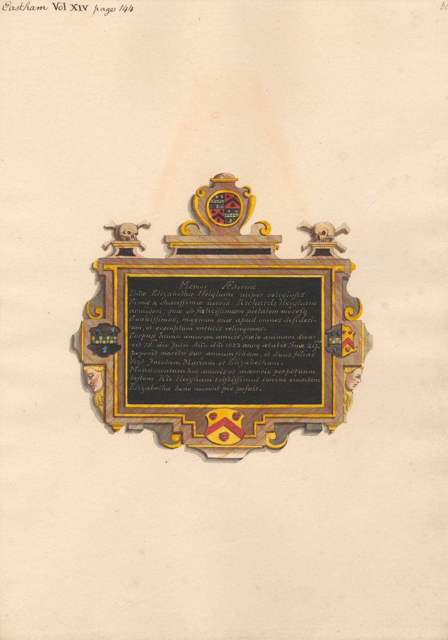 East Ham Kilisesi'nden Elizabeth Heigham Anıtı by Daniel Lysons