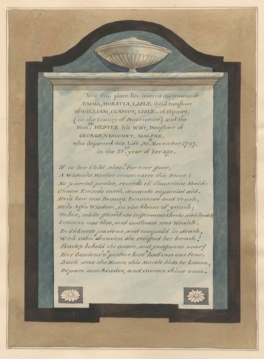 Hampton Kilisesi'nden Emma Horatia Lisle Anıtı by Daniel Lysons