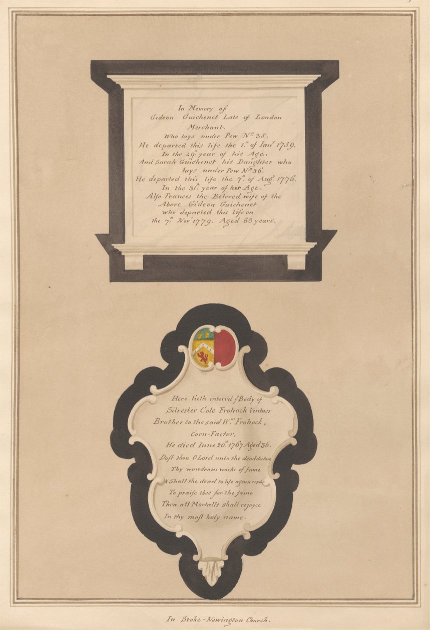 Gideon ve Frances Guichenet Anıtı ve Kızları Sarah da Silvester Cote'a by Daniel Lysons
