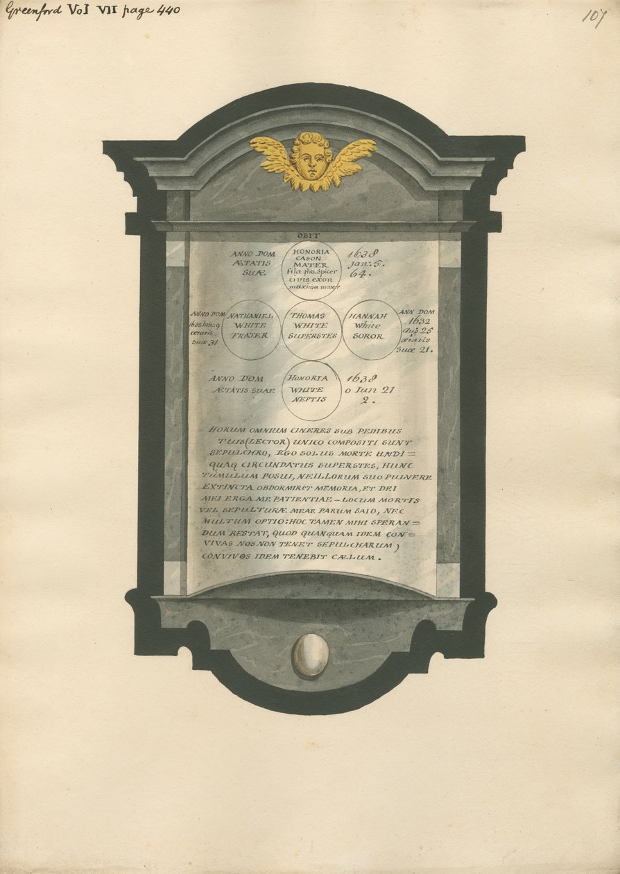Greenford Kilisesi'nden Honoria Cason, Nathaniel, Thomas, Hannah ve Honoria White Anıtı by Daniel Lysons
