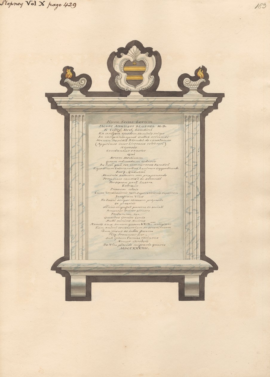 Stepney Kilisesi'nden Jacob Augustus Blondel Anıtı by Daniel Lysons