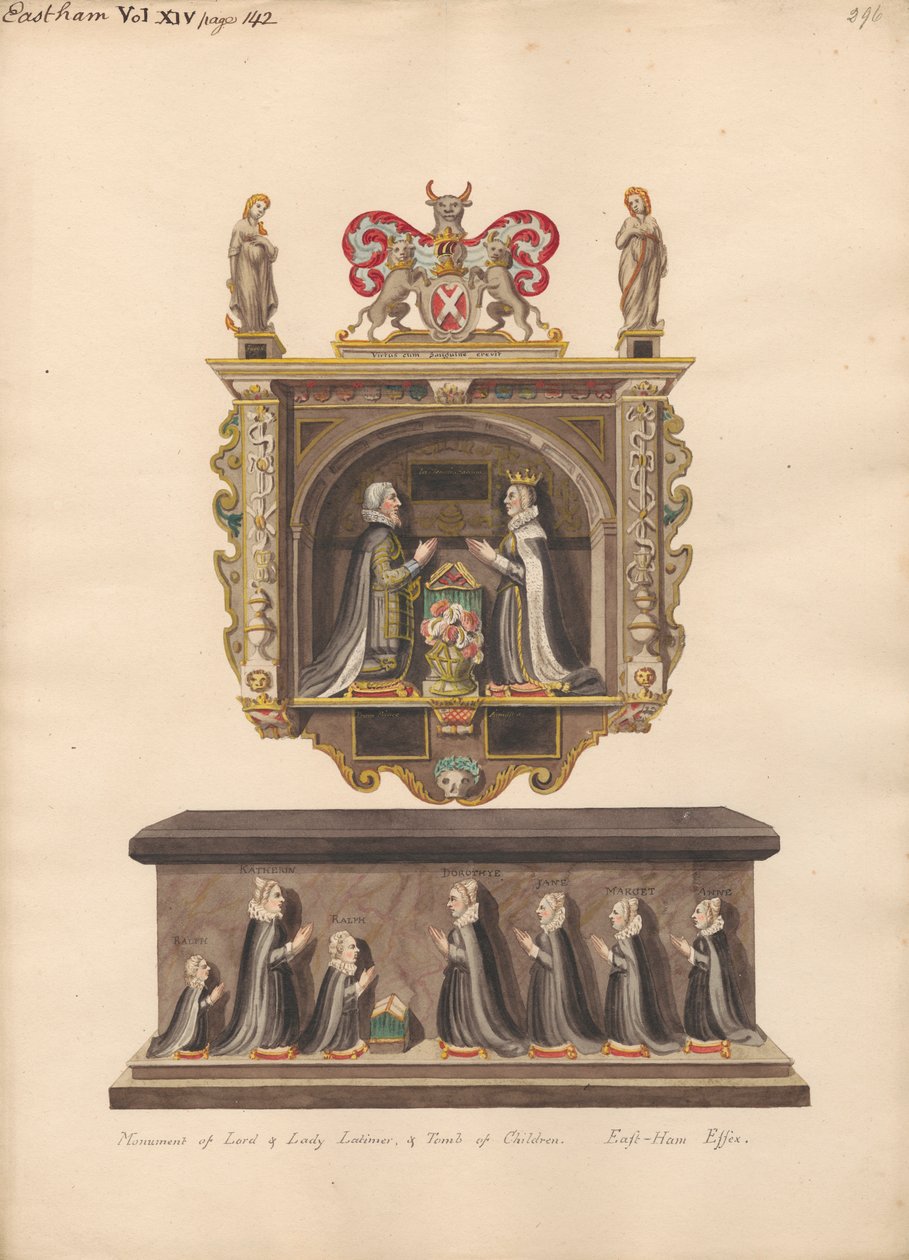 Lord ve Leydi Latimer Anıtı ve Doğu Ham Kilisesi'nden Ralph, Katherin, Ralph, Dorothye, Jane, Margaret ve Anne çocuklarının Mezarı by Daniel Lysons
