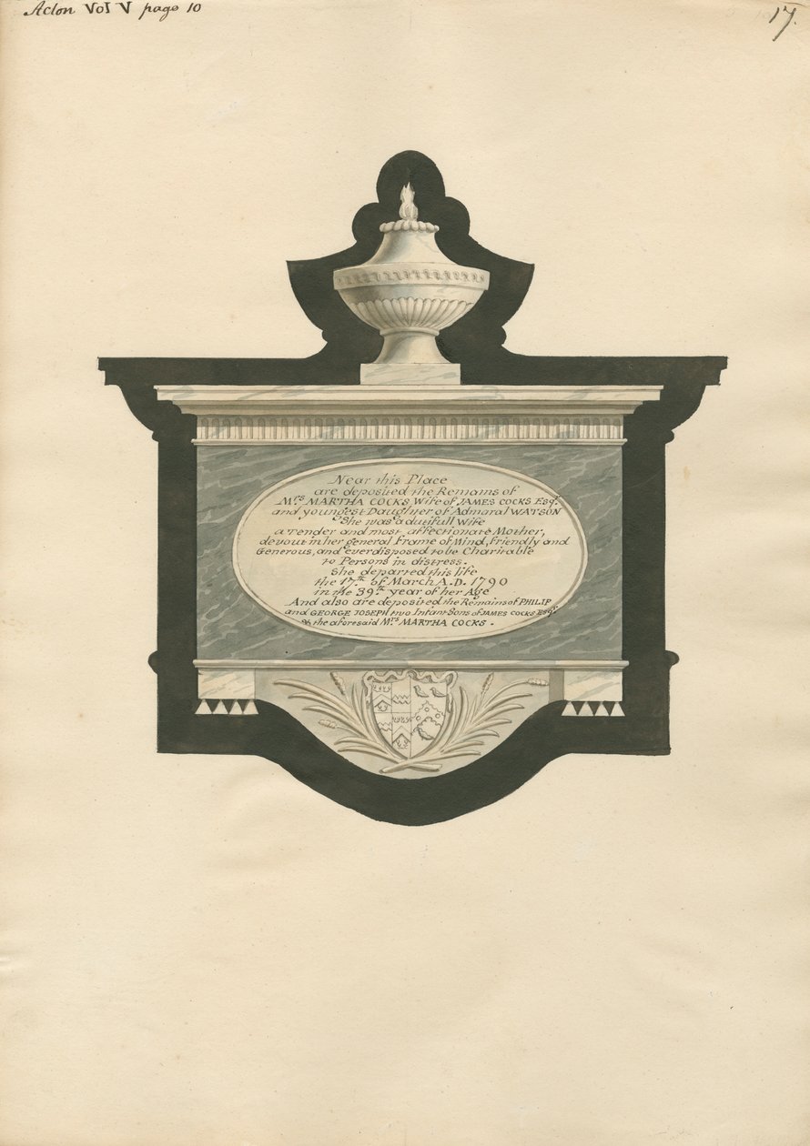 Acton Kilisesi'nden Martha, Philip ve George Joseph Cocks Anıtı by Daniel Lysons