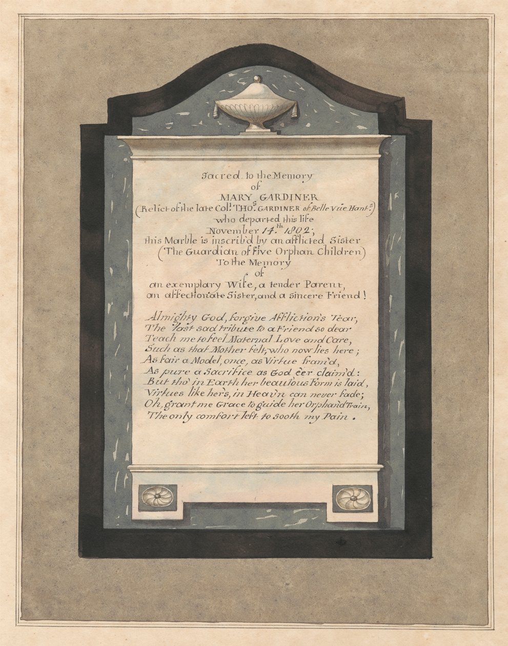 Hampton Kilisesi'nden Mary Gardiner Anıtı by Daniel Lysons
