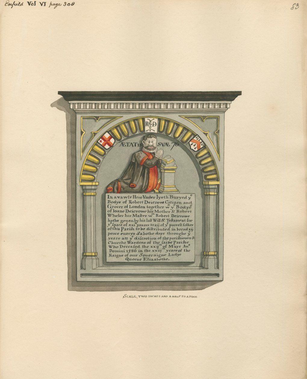 Robert Diecrowe ve Annesi Joan Diecrowe ve Enfield'den Efendisi Robert Wheter'ın anısına by Daniel Lysons