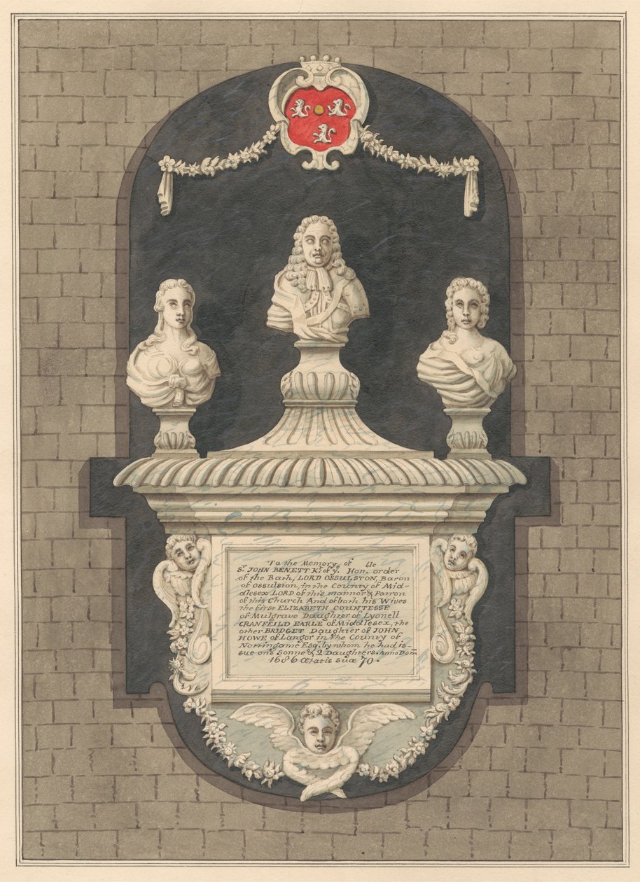 Harlington Kilisesi'nden Sir John Benett ve eşleri Elizabeth ve Bridget Anıtı by Daniel Lysons