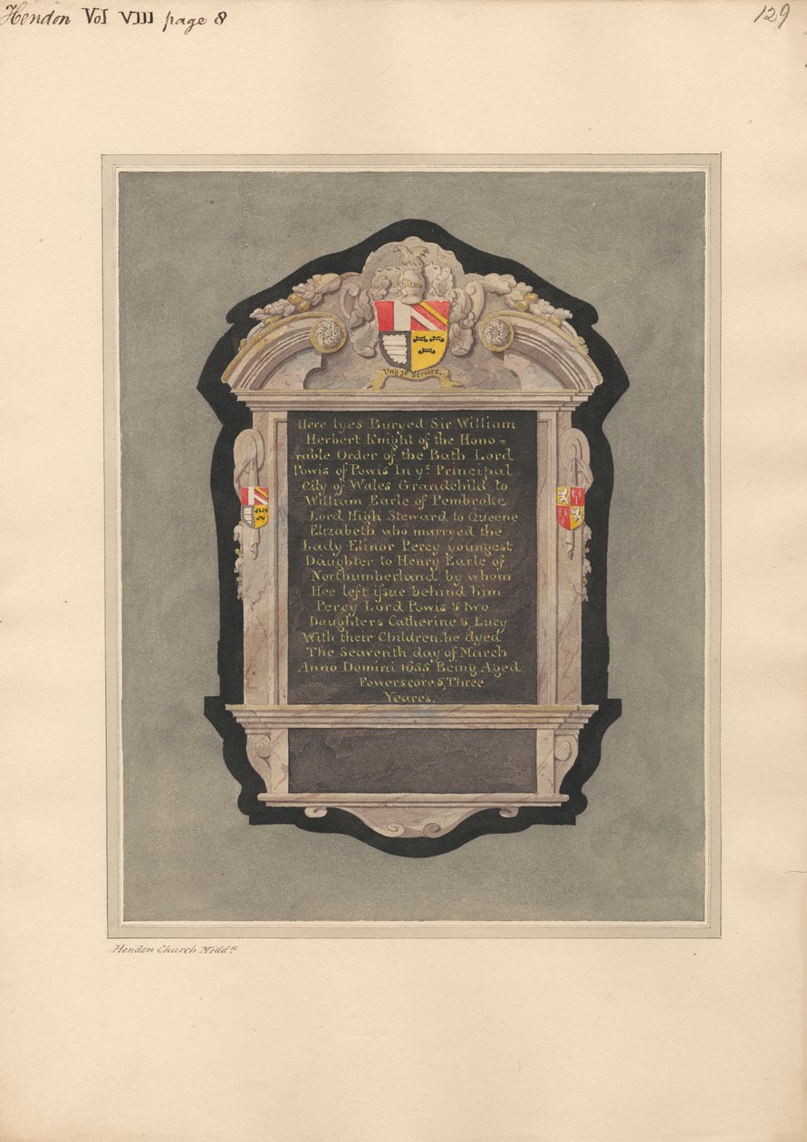 Hendon Kilisesi'nden Sir William Herbert Anıtı by Daniel Lysons