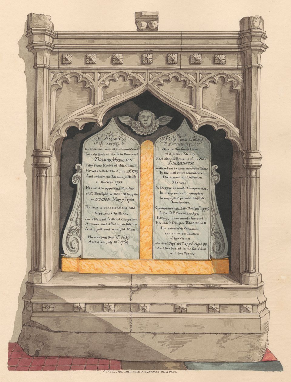 Chiselhurst Kilisesi'nden Thomas ve Elizabeth Moore ve kızları Elizabeth Anıtı by Daniel Lysons