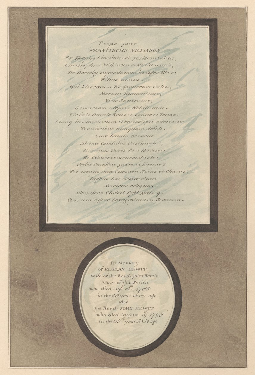 Feltham Kilisesi'nden Francis Wilkson ve John ve Eluzay Hewitt Anıtları by Daniel Lysons