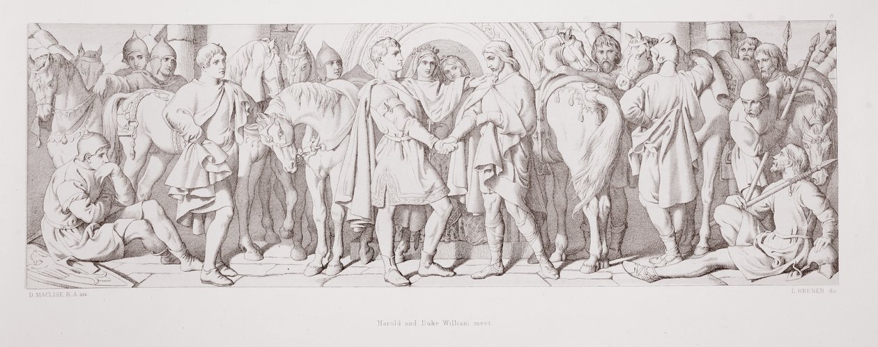 Harold ve Duke William buluşuyor, L. Gruner tarafından kazınmış 'Norman Conquest Öyküsü'nden, 1866 by Daniel Maclise