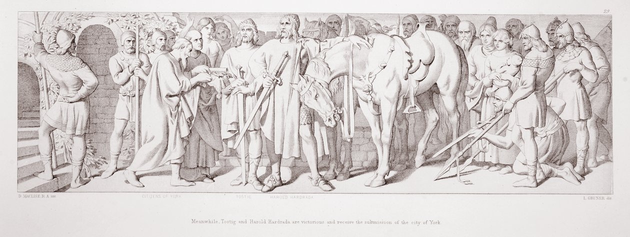 Bu arada, Tostig ve Harold Hardrada galip geldi ve L. Gruner, 1866 tarafından kazınmış 