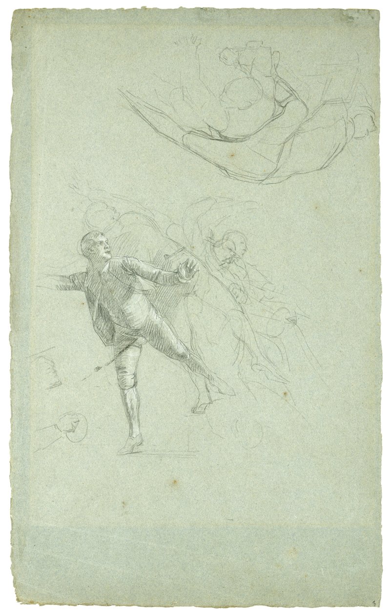 Cebelitarık Kuşatması Çalışması (Uzun Teknede Top Üzerinde Bir Figür Çalışması), 1785-1786 (gri-mavi kağıt üzerinde siyah beyaz tebeşir) by Daniel Mytens