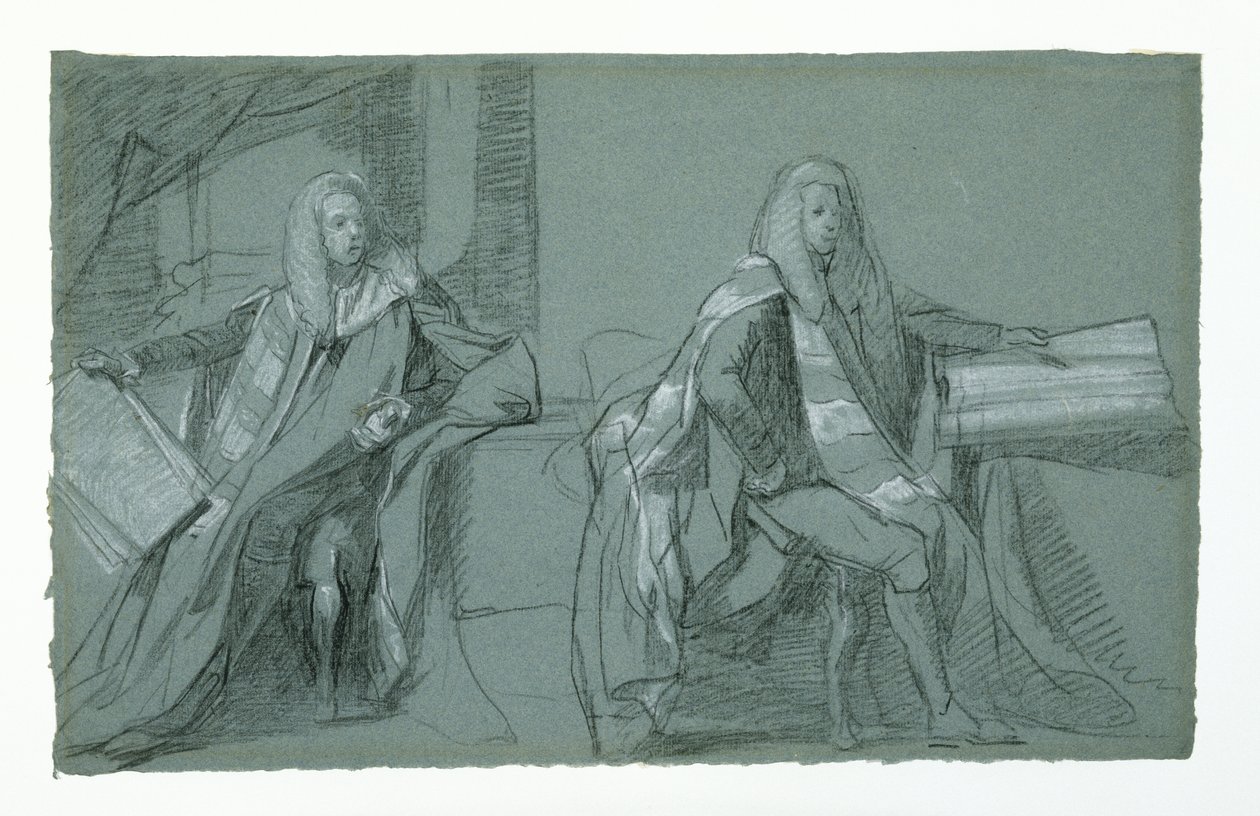 Mansfield'ın İlk Earl'ü William Murray için çalışma, 1782-1783 (mavi-gri kağıt üzerinde grafit ve siyah beyaz tebeşir) by Daniel Mytens