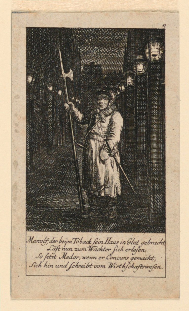 Bir Gece Bekçisi, "Königl: Grosbrit [anian] şecere takvimi, J.G. Berenberg tarafından 1780 yılı Lauenberg için" by Daniel Nikolaus Chodowiecki