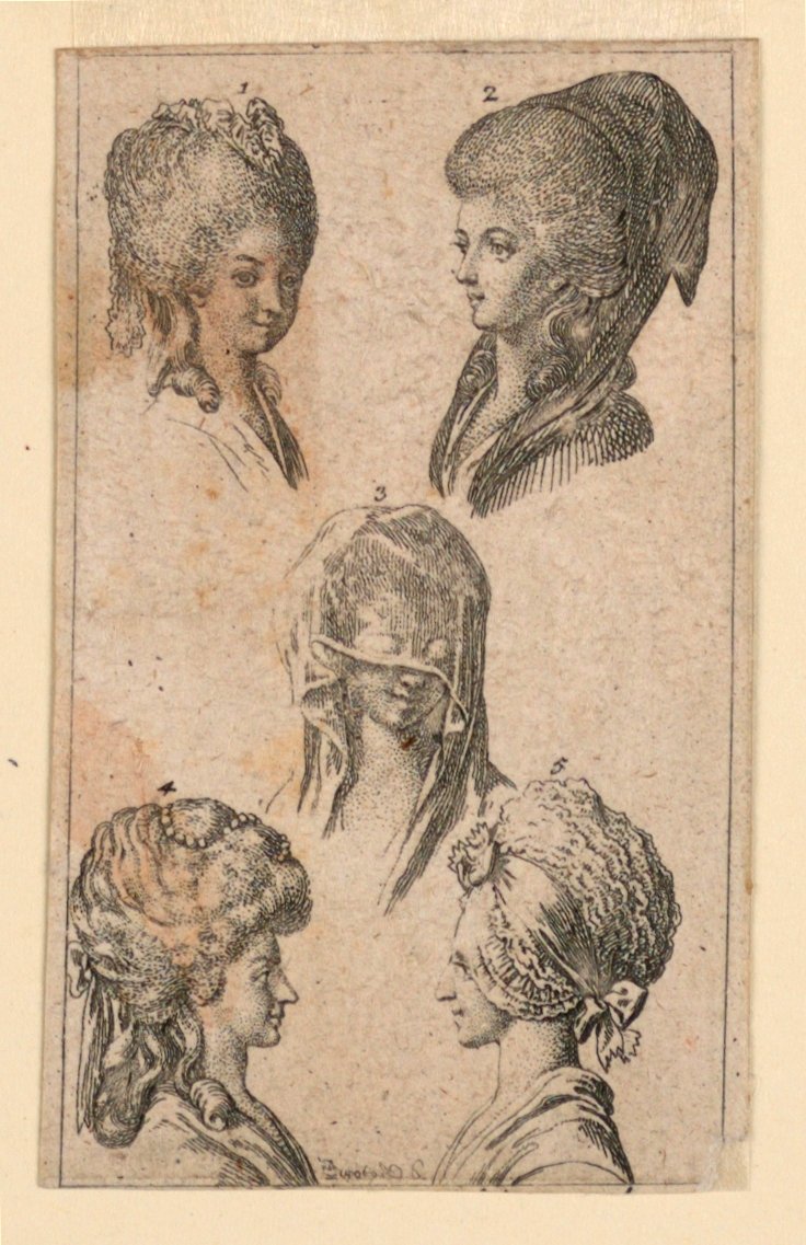 Berlin Kadınları Tarafından Giyilen Beş Başlık, "Königl: Grosbrit [anian] şecere takvimi, JG Berenberg tarafından 1782 yılı Lauenberg için" by Daniel Nikolaus Chodowiecki