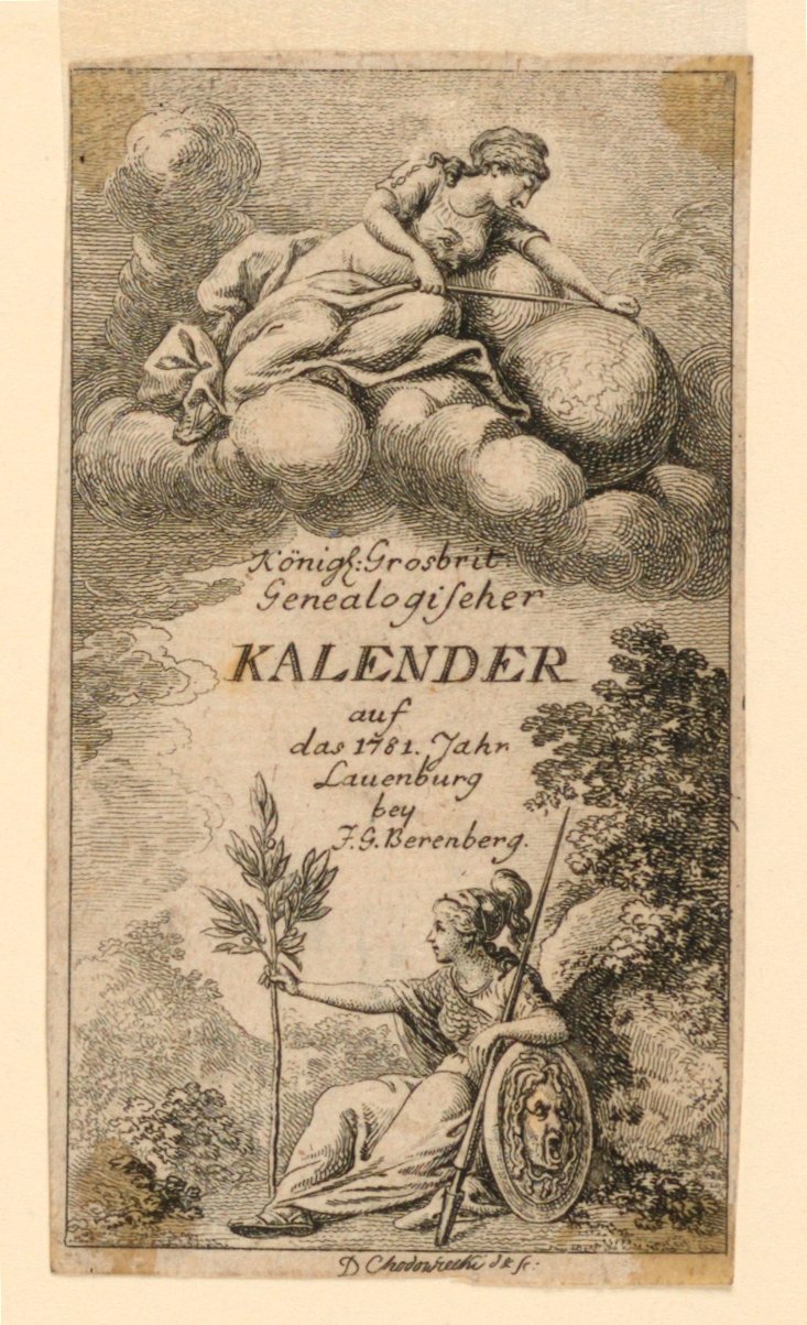 "Königl: Grosbrit [anian] şecere takvimi, J.G. Berenberg tarafından 1781 yılı Lauenberg için" Başlık Sayfası by Daniel Nikolaus Chodowiecki